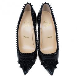 Pre Owned Christian Louboutin Black Leather and Suede Malabar Hill Spiked Pumps Size 36.5