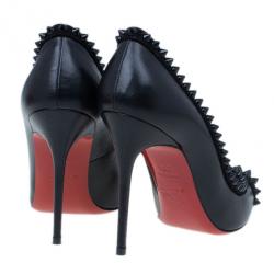 Pre Owned Christian Louboutin Black Leather and Suede Malabar Hill Spiked Pumps Size 36.5