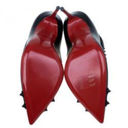 Pre Owned Christian Louboutin Black Leather and Suede Malabar Hill Spiked Pumps Size 36.5