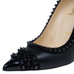Pre Owned Christian Louboutin Black Leather and Suede Malabar Hill Spiked Pumps Size 36.5