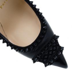 Pre Owned Christian Louboutin Black Leather and Suede Malabar Hill Spiked Pumps Size 36.5