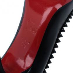 Pre Owned Christian Louboutin Black Leather and Suede Malabar Hill Spiked Pumps Size 36.5