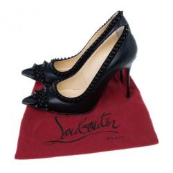 Pre Owned Christian Louboutin Black Leather and Suede Malabar Hill Spiked Pumps Size 36.5