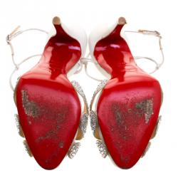 مملوكة مسبقًا صندل كريستيان لوبوتان مارغي ديامز مرصع كريستال فضي ميتالك مقاس 37.5