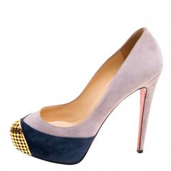 Christian Louboutin Two Tone Suede Maggie Embellished Cap Toe Platform Pumps Size 38.5