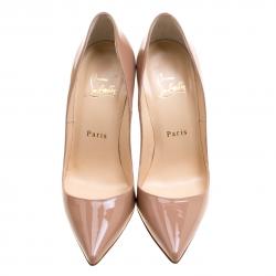 مملوكة مسبقًا حذاء كعب عالي كريستيان لوبوتان سو كيت جلد أسود لامع مقاس 37