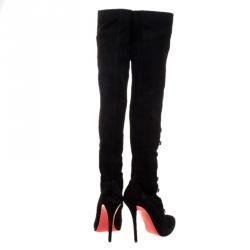 Pre Owned Christian Louboutin Black Suede Croche Knee Length Boots Size 38