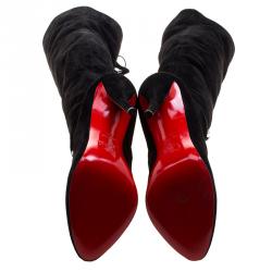 Pre Owned Christian Louboutin Black Suede Croche Knee Length Boots Size 38