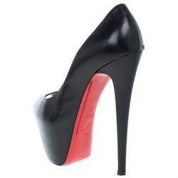 Pre Owned Christian Louboutin Black Leather Highness Peep Toe Platform Pumps Size 37