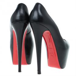 Pre Owned Christian Louboutin Black Leather Highness Peep Toe Platform Pumps Size 37