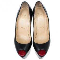 Pre Owned Christian Louboutin Black Leather Highness Peep Toe Platform Pumps Size 37