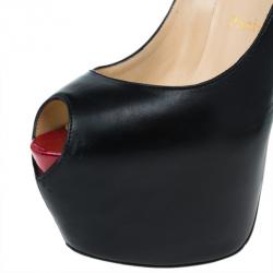 Pre Owned Christian Louboutin Black Leather Highness Peep Toe Platform Pumps Size 37