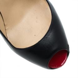 Pre Owned Christian Louboutin Black Leather Highness Peep Toe Platform Pumps Size 37