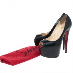 Pre Owned Christian Louboutin Black Leather Highness Peep Toe Platform Pumps Size 37