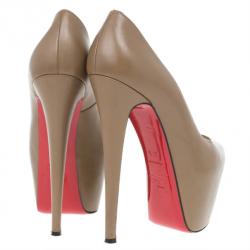 Pre Owned Christian Louboutin Brown Leather Highness Peep Toe Platform Pumps Size 37.5