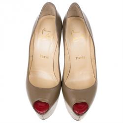 Pre Owned Christian Louboutin Brown Leather Highness Peep Toe Platform Pumps Size 37.5