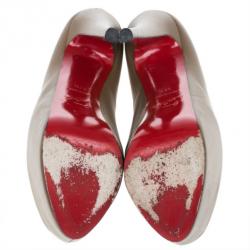 Pre Owned Christian Louboutin Brown Leather Highness Peep Toe Platform Pumps Size 37.5