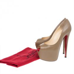 Pre Owned Christian Louboutin Brown Leather Highness Peep Toe Platform Pumps Size 37.5