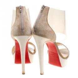 مملوكة مسبقًا Christian Louboutin Metallic Silver Python and PVC Dufoura Platform Sandals Size 37