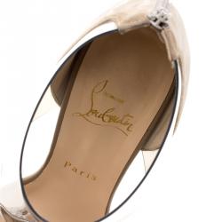 مملوكة مسبقًا Christian Louboutin Metallic Silver Python and PVC Dufoura Platform Sandals Size 37