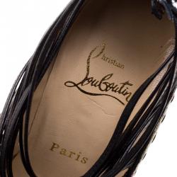 Pre Owned Christian Louboutin Multicolor Python and Pony Hair Zoulou Strappy Platform Sandals Size 38.5