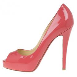 Pre Owned Christian Louboutin Pink Patent Very Prive Peep Toe Pumps Size 37