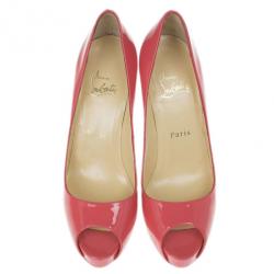 Pre Owned Christian Louboutin Pink Patent Very Prive Peep Toe Pumps Size 37