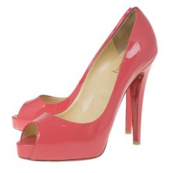 Pre Owned Christian Louboutin Pink Patent Very Prive Peep Toe Pumps Size 37