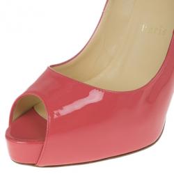 Pre Owned Christian Louboutin Pink Patent Very Prive Peep Toe Pumps Size 37