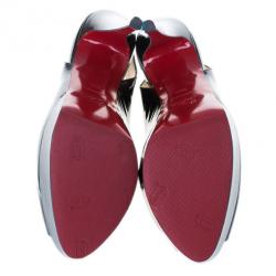 Pre Owned Christian Louboutin Black Patent Lady Peep Slingback Sandals Size 39.5