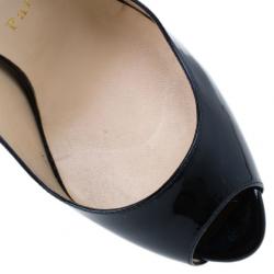 Pre Owned Christian Louboutin Black Patent Lady Peep Slingback Sandals Size 39.5