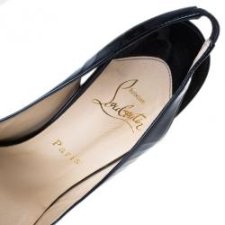 Pre Owned Christian Louboutin Black Patent Lady Peep Slingback Sandals Size 39.5