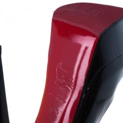 Pre Owned Christian Louboutin Black Patent Lady Peep Slingback Sandals Size 39.5