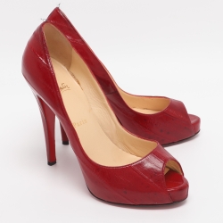 مملوكة مسبقًا Christian Louboutin Very Prive Size 38.5 Red Eel Leather Peep Toe Pumps