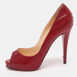 مملوكة مسبقًا Christian Louboutin Very Prive Size 38.5 Red Eel Leather Peep Toe Pumps