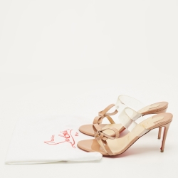 Pre Owned صندل كريستيان لوبوتان جست نودو بلاستيك مشمع وجلد لامع بيج سير بفيونكة مقاس 39.5