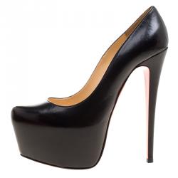 Pre Owned Christian Louboutin Black Leather Daffodile Platform Pumps Size 38
