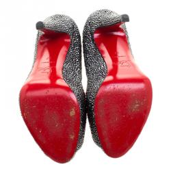 مملوكة مسبقًا Christian Louboutin Grey Crystal Embellished Very Riche Peep Toe Platform Pumps Size 37