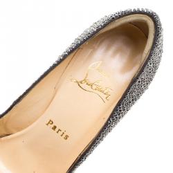 مملوكة مسبقًا Christian Louboutin Grey Crystal Embellished Very Riche Peep Toe Platform Pumps Size 37