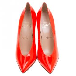 مملوكة مسبقًا حذاء كعب عالي كريستيان لوبوتان لولا 100 جلد برتقالي نيون مقاس 39