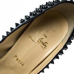 Pre Owned Christian Louboutin Black Patent Leather Lady Peep Toe Spike Platform Pumps Size 39.5