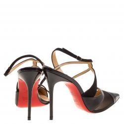 Pre Owned Christian Louboutin Black Patent Leather and Mesh Evoluta Pointed Toe Sandals Size 38