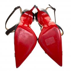 Pre Owned Christian Louboutin Black Patent Leather and Mesh Evoluta Pointed Toe Sandals Size 38