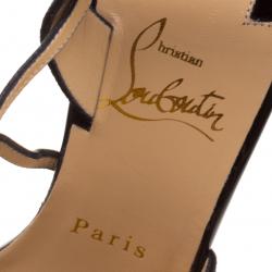 Pre Owned Christian Louboutin Black Patent Leather and Mesh Evoluta Pointed Toe Sandals Size 38