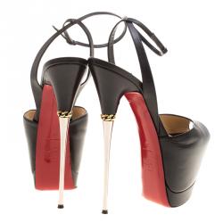 Pre Owned Christian Louboutin Black Leather Despressi Peep Toe Ankle Strap Platform Sandals Size 38