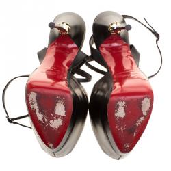 Pre Owned Christian Louboutin Black Leather Despressi Peep Toe Ankle Strap Platform Sandals Size 38