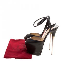 Pre Owned Christian Louboutin Black Leather Despressi Peep Toe Ankle Strap Platform Sandals Size 38
