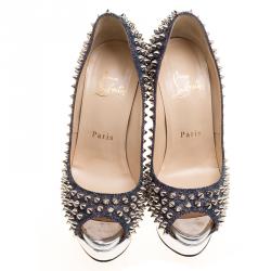 مملوكة مسبقًا حذاء كريستيان لوبوتان لام ليدي كعب مرتفع مقدمة مرتفعة أشواك ميتاليك مقاس 39.5