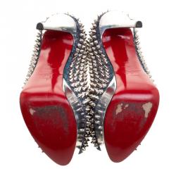 مملوكة مسبقًا حذاء كريستيان لوبوتان لام ليدي كعب مرتفع مقدمة مرتفعة أشواك ميتاليك مقاس 39.5