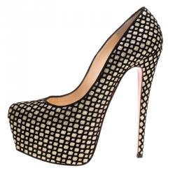 Pre Owned حذاء كعب عالي كريستيان لوبوتان نعل سميك دفوديل سويدي وفلوك غليتر مقاس 39